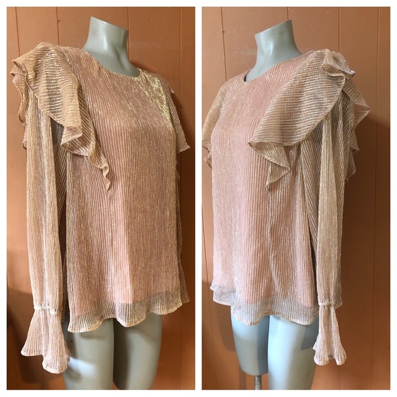 NWT Andree by Unit Blush Metallic Top with Ruffles L - Picture 2 of 9